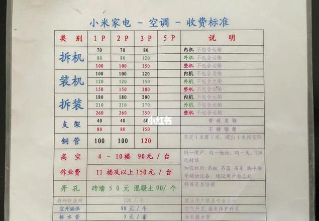 小米空调维修价格表
